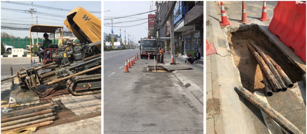 ตัวอย่างงานนำสายสื่อสารลงใต้ดิน ถนนพัทยาเหนือ จังหวัดชลบุรี